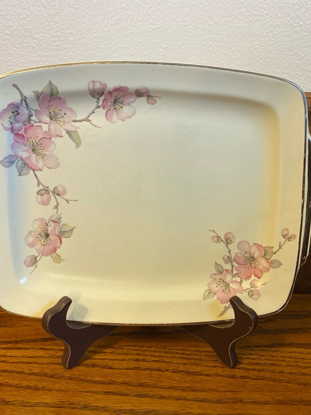 Homer Laughlin Porcelain Serving Platter with Pink Floral Motif and Gold Trim